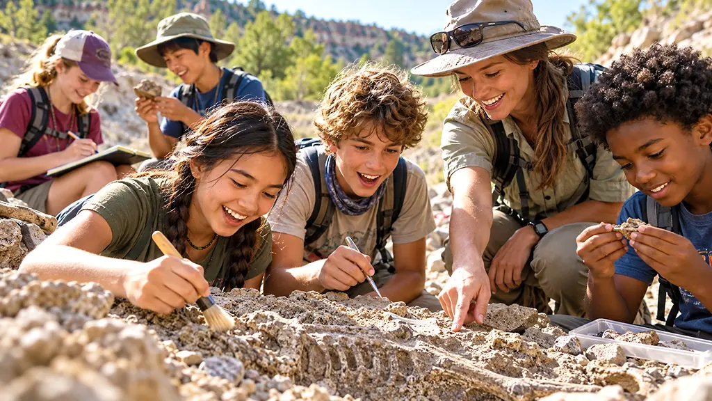 Teen campers exploring creative and hands-on activities together